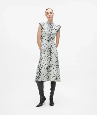 Abito in maglia con stampa leopardo delle nevi
