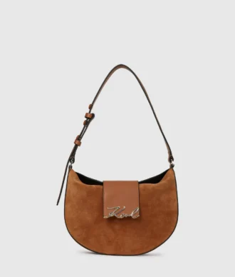 Borsa a tracolla K/Signature in pelle scamosciata