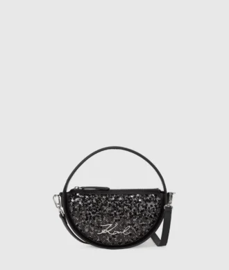 Borsa a tracolla rotonda con paillettes K/Signature