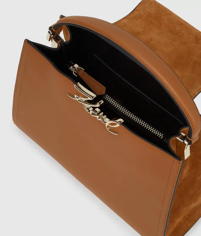 Borsa con manico superiore in pelle scamosciata K/Signature Borsa con manico superiore in pelle scamosciata K/Signature