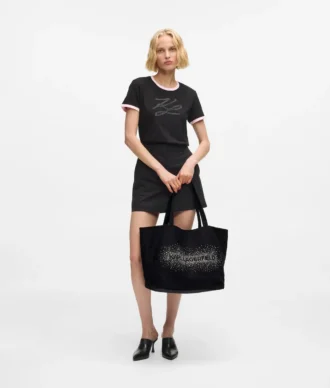 Borsa shopper con logo in strass