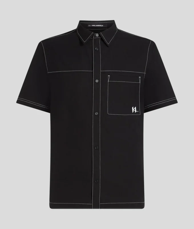 CAMICIA A MANICHE CORTE CON CUCITURE A CONTRASTO CAMICIA A MANICHE CORTE CON CUCITURE A CONTRASTO