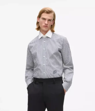 Camicia a righe con colletto a contrasto