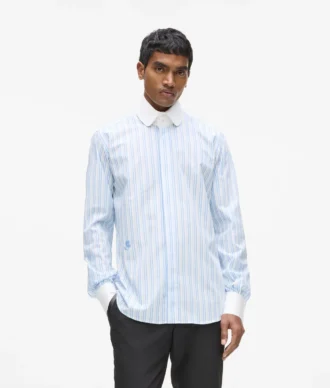 Camicia a righe con colletto a contrasto
