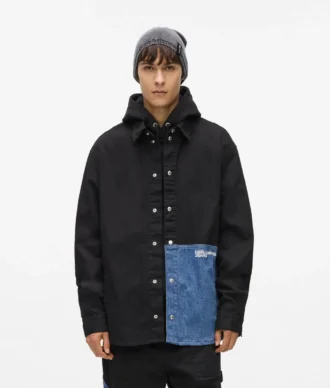 Camicia oversize con inserti in denim