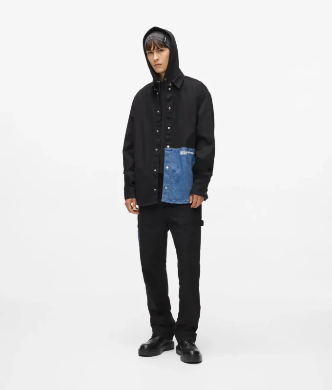 Camicia oversize con inserti in denim