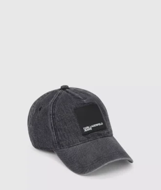Cappellino in denim con logo box