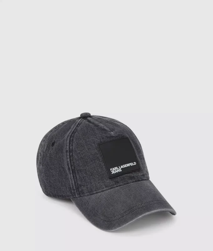 Cappellino in denim con logo box