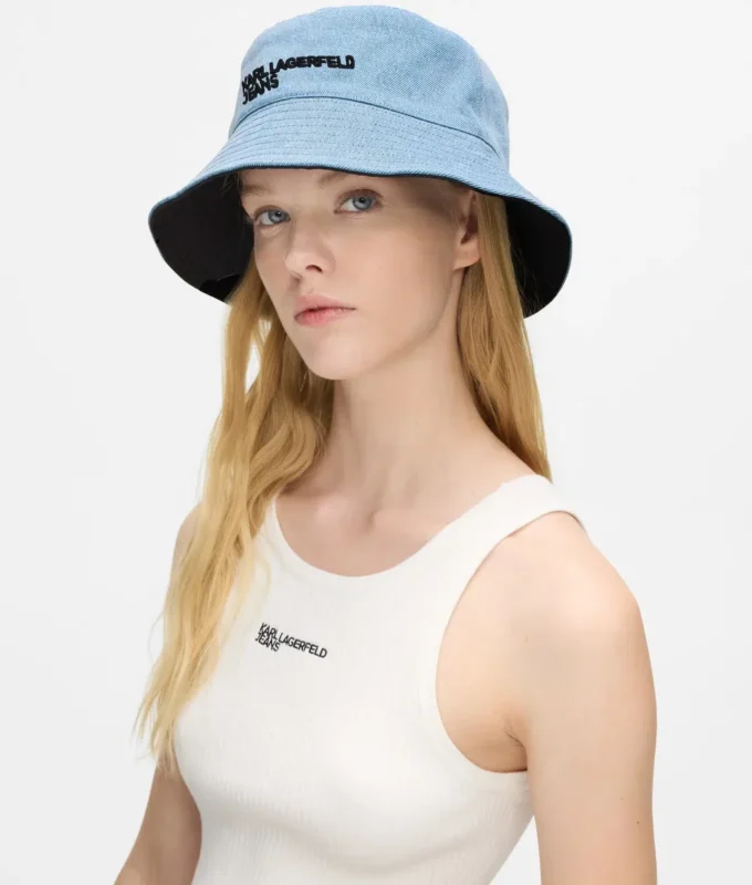 Cappello a secchiello in denim reversibile