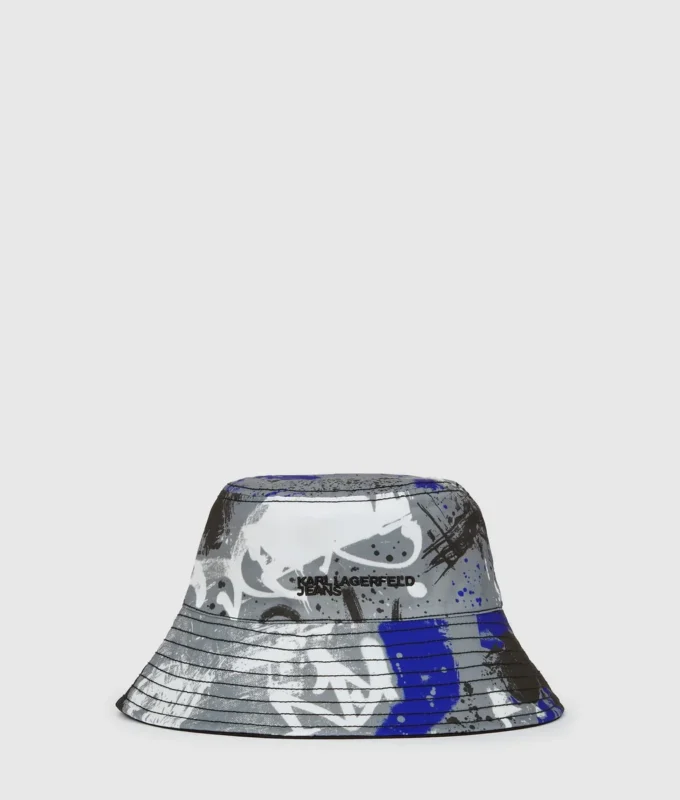 Cappello a secchiello reversibile con graffiti