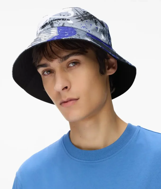 Cappello a secchiello reversibile con graffiti