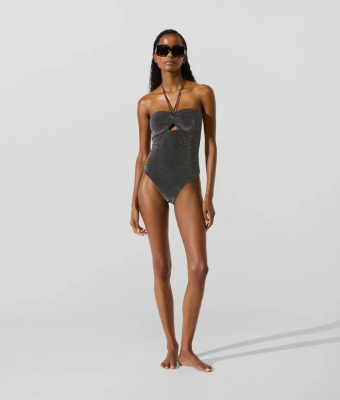 Costume da bagno metallizzato con scollo all’americana