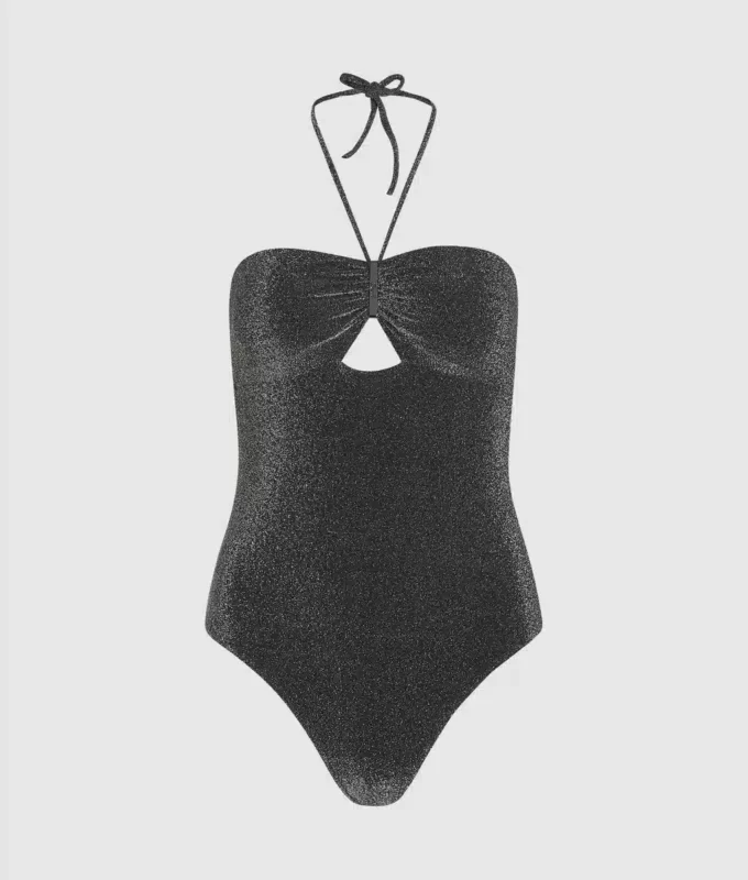Costume da bagno metallizzato con scollo all’americana