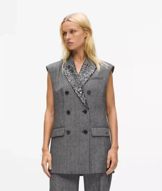 Gilet in tweed con revers in paillettes Gilet in tweed con revers in paillettes