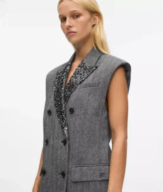 Gilet in tweed con revers in paillettes