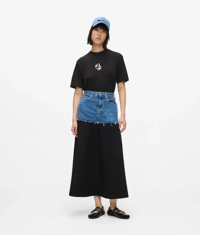 Gonna lunga con pannello in denim Gonna lunga con pannello in denim