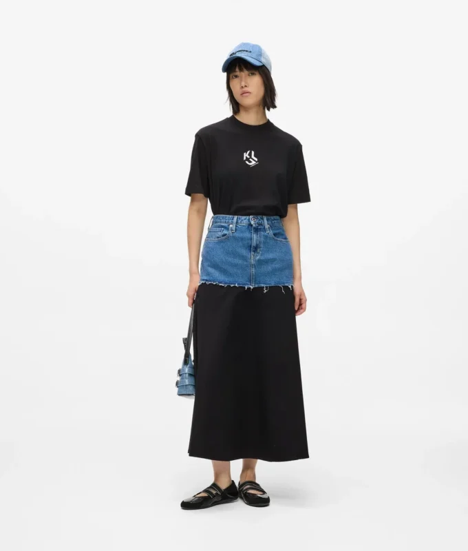 Gonna lunga con pannello in denim Gonna lunga con pannello in denim