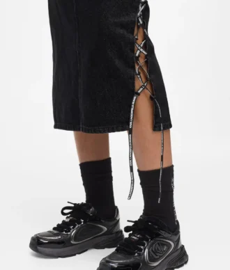 Gonna midi in denim con lacci Gonna midi in denim con lacci