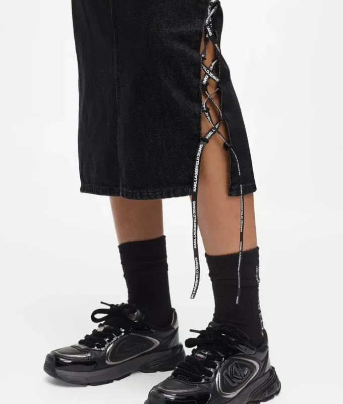 Gonna midi in denim con lacci Gonna midi in denim con lacci