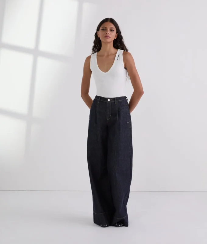 JEANS A GAMBA LARGA CON CUCITURE A CONTRASTO JEANS A GAMBA LARGA CON CUCITURE A CONTRASTO