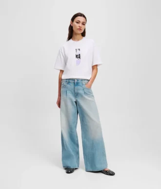 JEANS A GAMBA LARGA CON PIEGHE