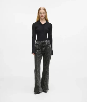 Jeans a vita alta con cuciture