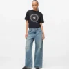 Jeans a vita bassa e gamba larga
