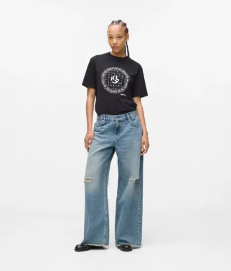 Jeans a vita bassa e gamba larga