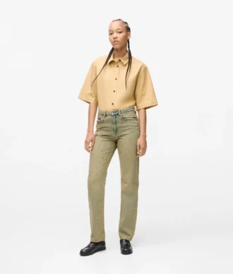 JEANS DIRITTI A VITA ALTA CON BORCHIE
