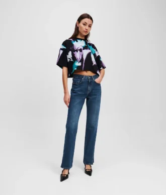 JEANS DIRITTI A VITA ALTA CON ORLO SPACCATO