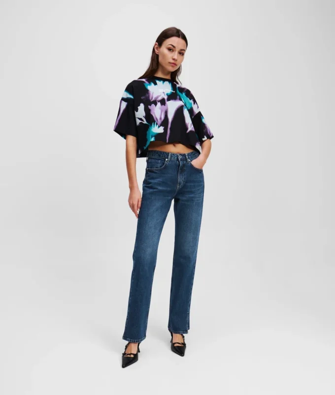 JEANS DIRITTI A VITA ALTA CON ORLO SPACCATO JEANS DIRITTI A VITA ALTA CON ORLO SPACCATO