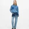 Jeans dritti a vita alta con sovrapposizione