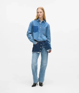 Jeans dritti a vita alta con sovrapposizione Jeans dritti a vita alta con sovrapposizione