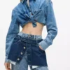 Jeans dritti a vita alta con sovrapposizione