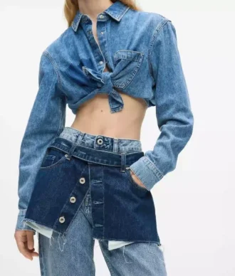 Jeans dritti a vita alta con sovrapposizione Jeans dritti a vita alta con sovrapposizione