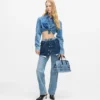 Jeans dritti a vita alta con sovrapposizione