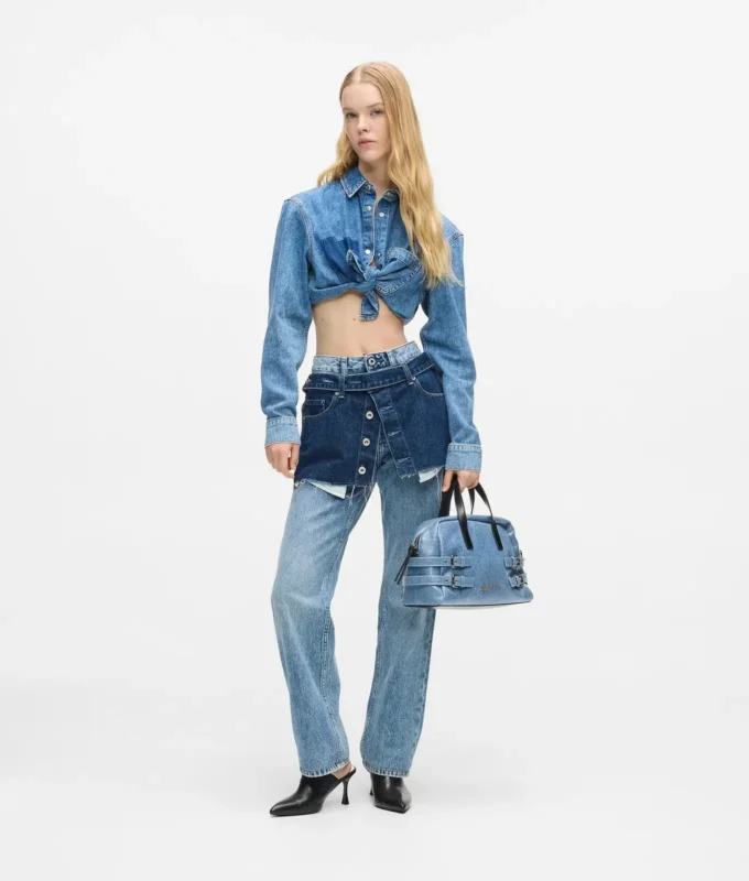 Jeans dritti a vita alta con sovrapposizione