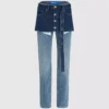 Jeans dritti a vita alta con sovrapposizione