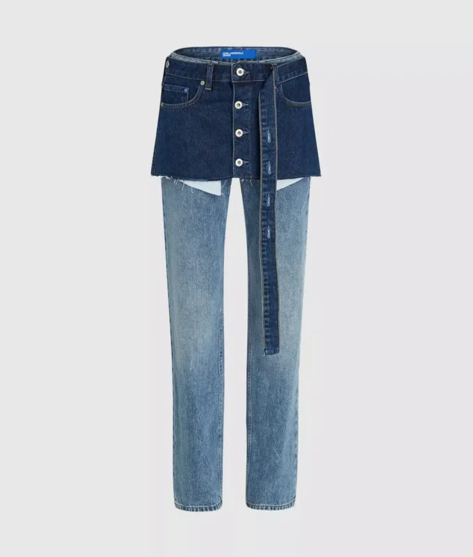 Jeans dritti a vita alta con sovrapposizione
