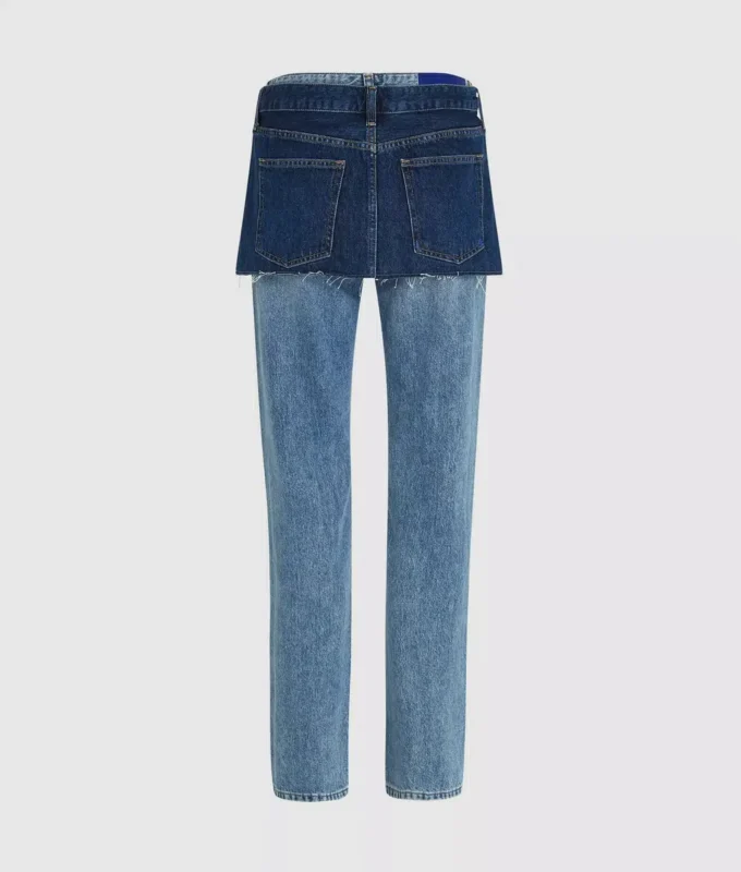Jeans dritti a vita alta con sovrapposizione