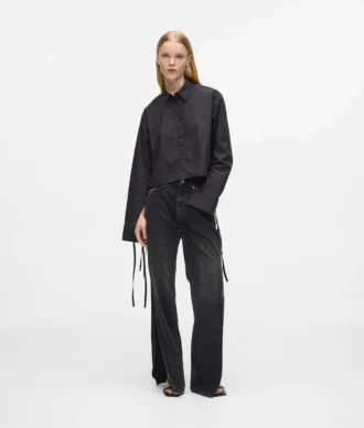 Jeans dritti a vita alta con spacchi sulle gambe