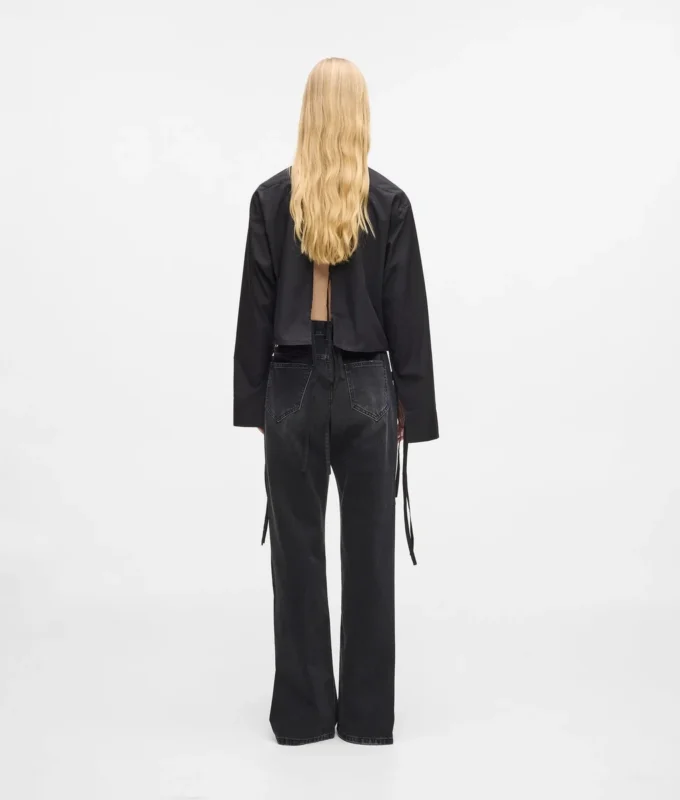 Jeans dritti a vita alta con spacchi sulle gambe