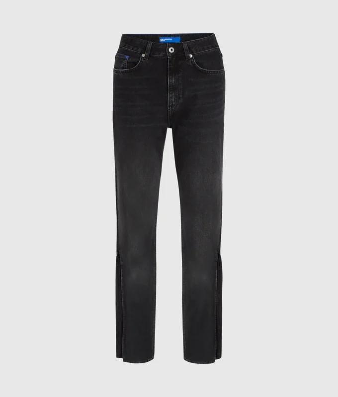 Jeans dritti a vita alta con spacchi sulle gambe
