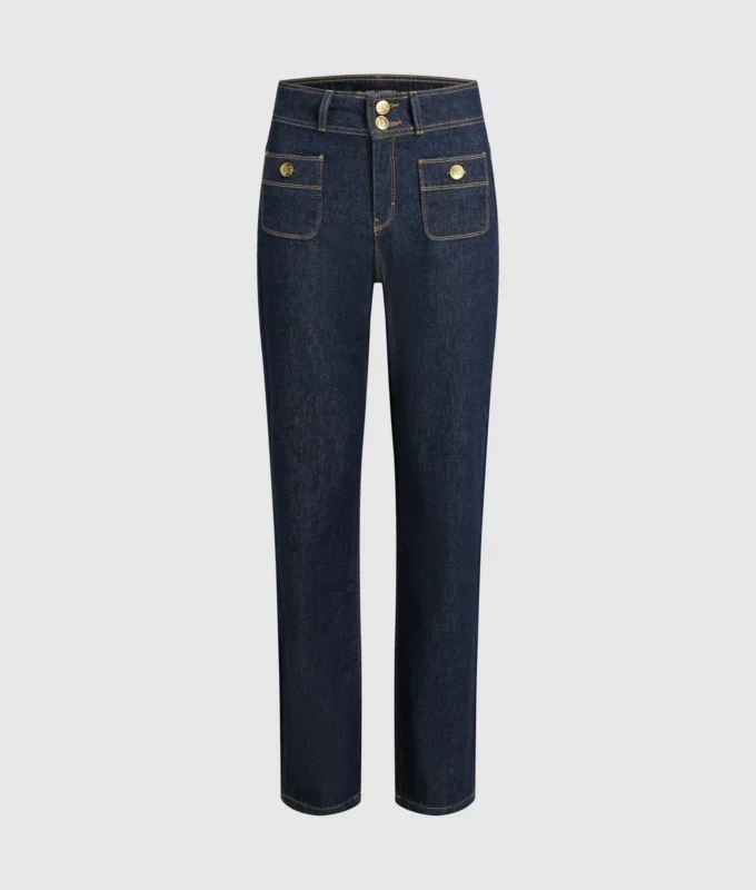 Jeans dritti con dettagli bottoni Jeans dritti con dettagli bottoni