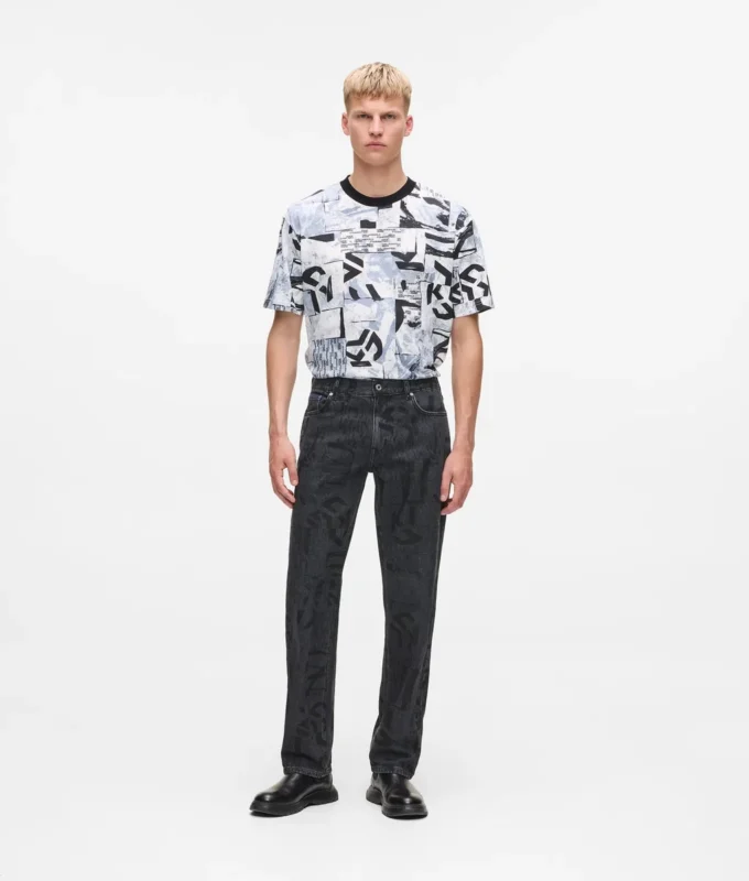 Jeans dritti con monogramma su tutta la superficie