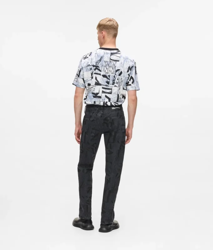 Jeans dritti con monogramma su tutta la superficie