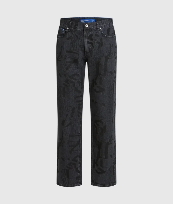 Jeans dritti con monogramma su tutta la superficie