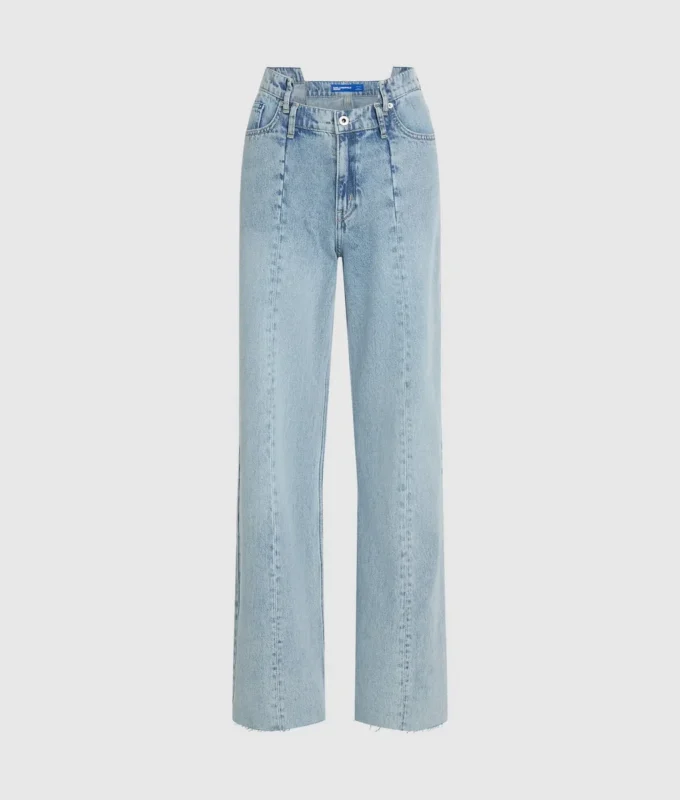 Jeans rilassati a vita media con cuciture Jeans rilassati a vita media con cuciture