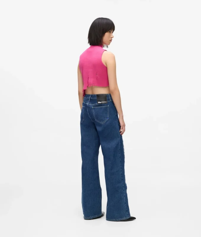 Jeans rilassati a vita media con effetto consumato Jeans rilassati a vita media con effetto consumato