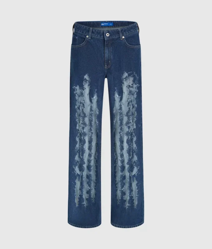 Jeans rilassati a vita media con effetto consumato Jeans rilassati a vita media con effetto consumato